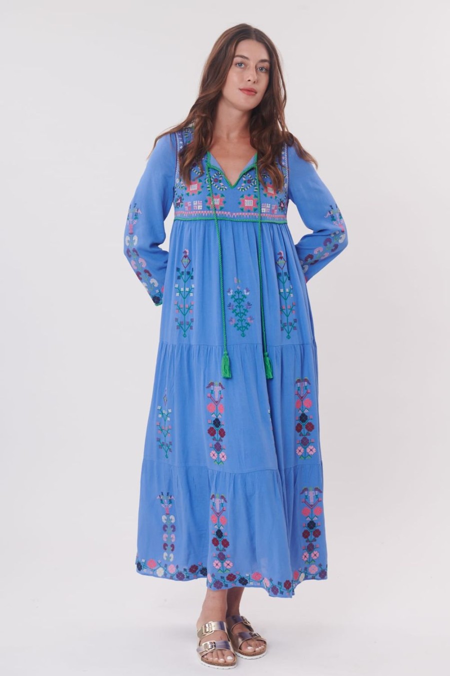 Robes Derhy Robe Longue Brodee Manches Longues Salamanca Knittedtyrobe